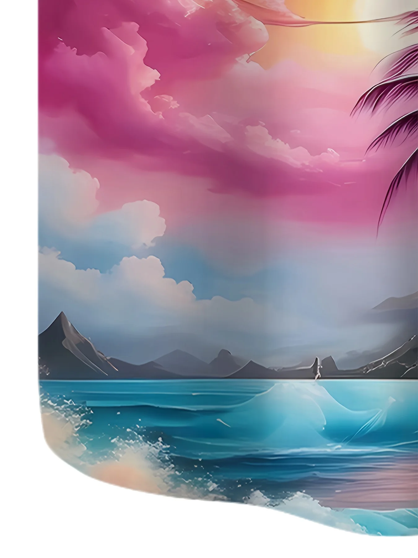 Men's tropical print shirt with vivid palm trees and sunset design. A casual short-sleeved shirt for relaxed beach wear. An ener