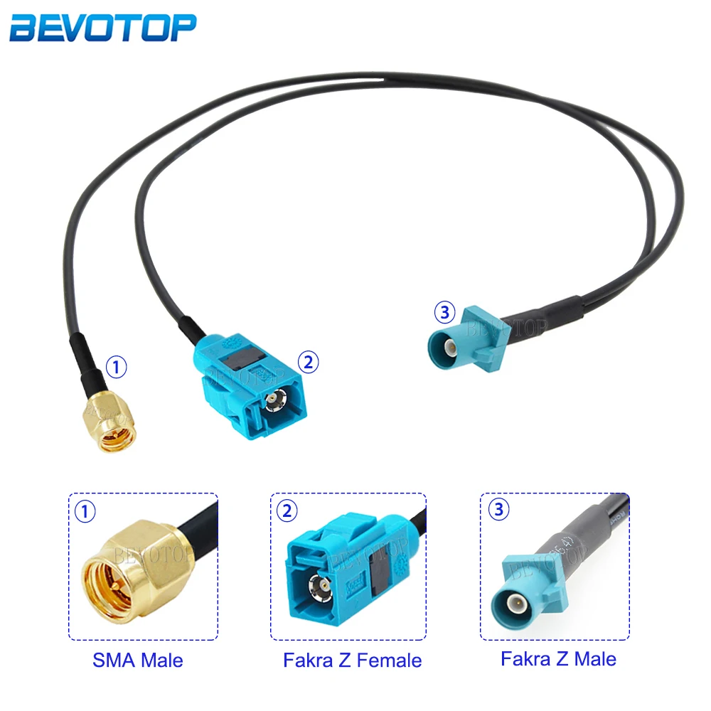 RG-174 Fakra Z Male Plug to 1*Fakra Z Female &1*SMA Male Connector Splitter Y Shape RG174 RF Coaxial Cable for GPS Navigation