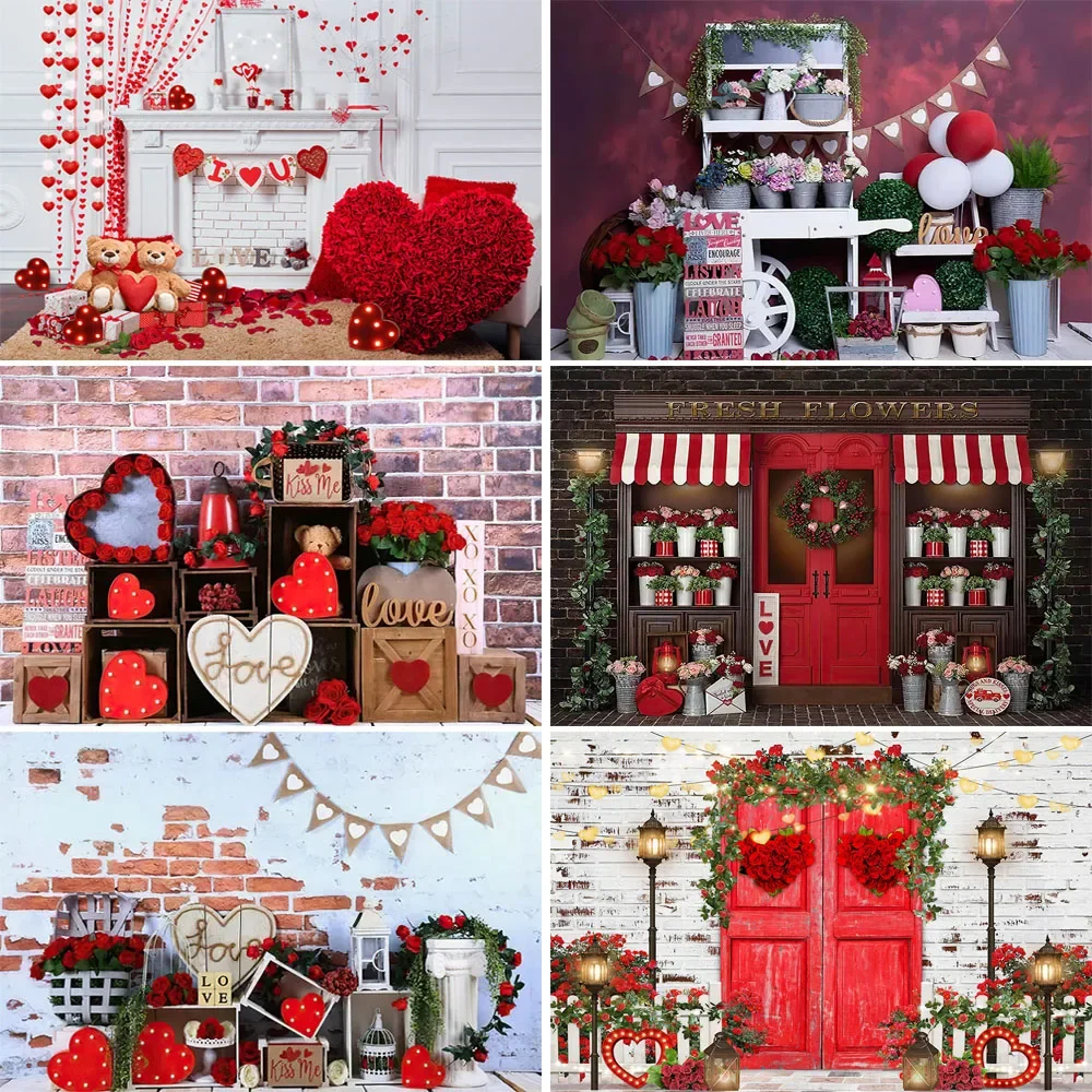 

February 14 Valentine's Day Photography Backdrops Red Rose Bridal Shower Birthday Portrait Cake Smash Background Wedding Props
