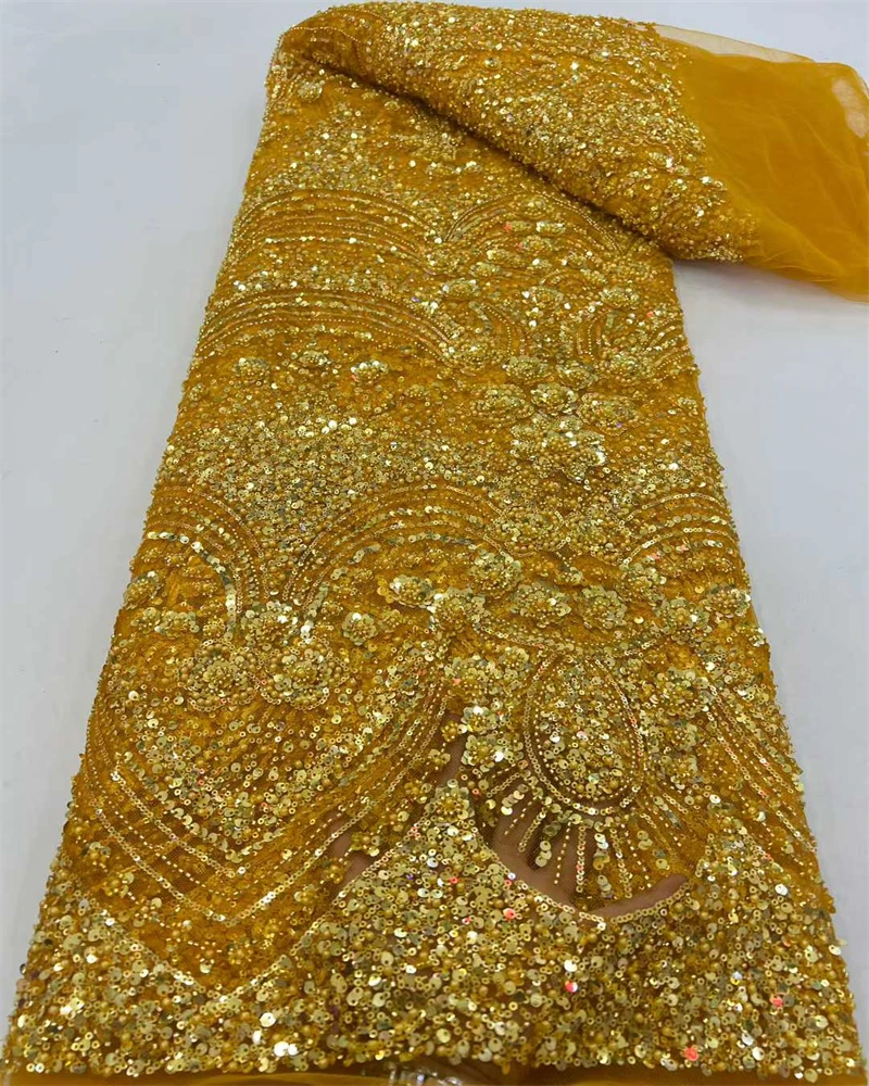 

Африканское золотое кружево с бисером для жениха, высококачественная французская сетчатая ткань с пайетками, нигерийские кружевные ткани для свадебных платьев 2026