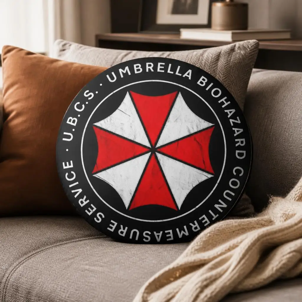 Umbrella Biohazard Countermeasure Service Shaped Throw Pillow UBCS Cushion Resident Evil Inspired Sofa Home Decor Gift Round
