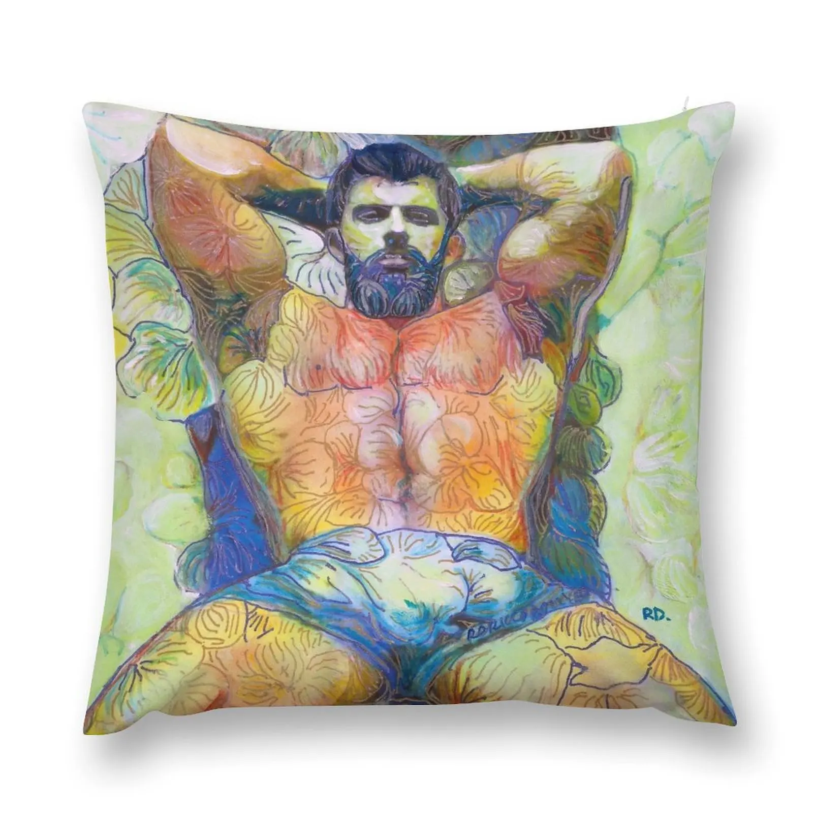 Garden Bear by RD Riccoboni - Naughty Boy Painting Throw Pillow Decorative Cushion Cover Sofa Covers Luxury Sofa Cushions pillow