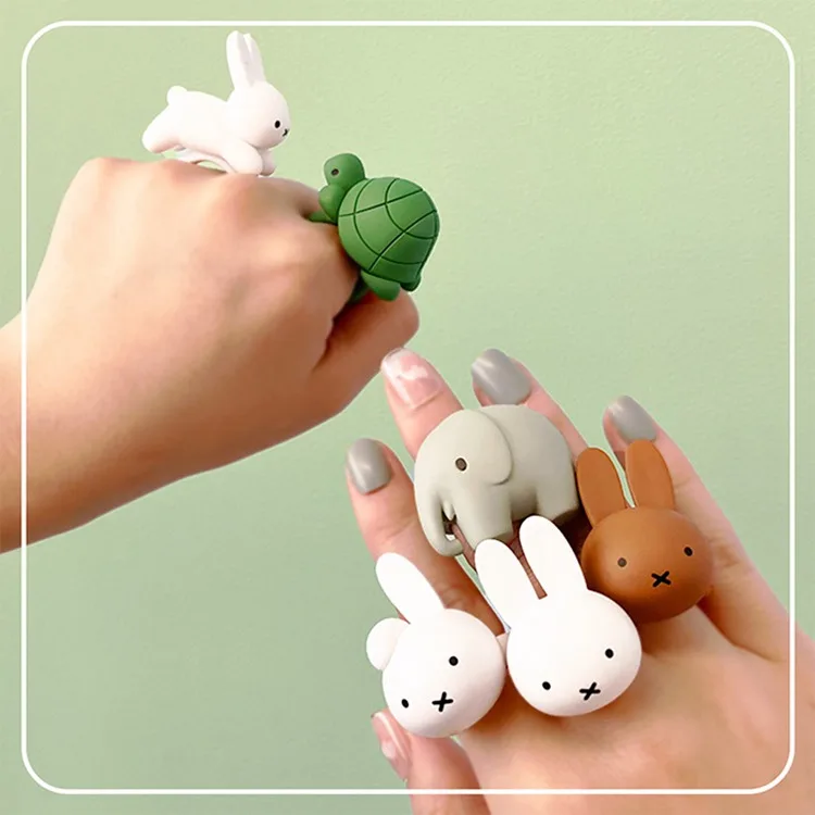 Japanese Gashapon Capsule Toys Miffys Ring Cute Rabbit Turtle Elephant Ring Cartoon Desktop Ornament Collectibles Toys Kids Gift