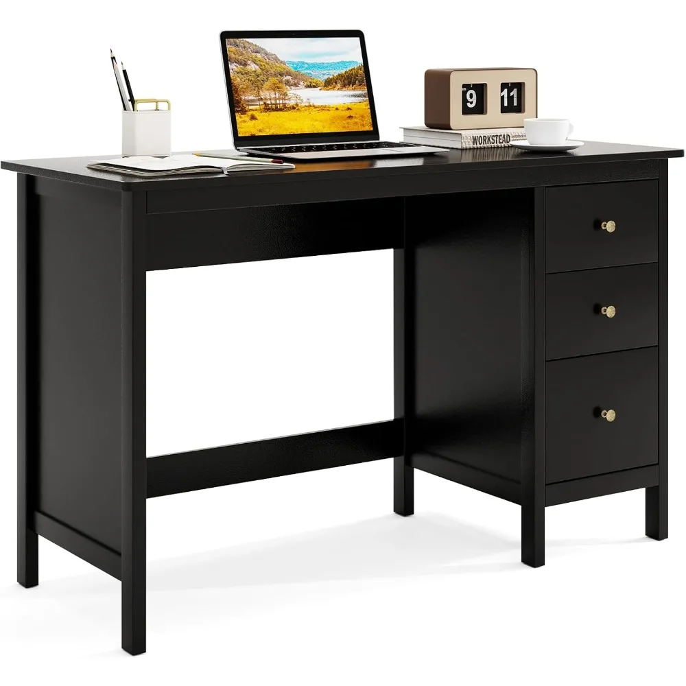

Black Desk with Drawers, Modern Home Office Computer Desk with Storage Drawers & Spacious Desktop, Compact Writing Study Desk L