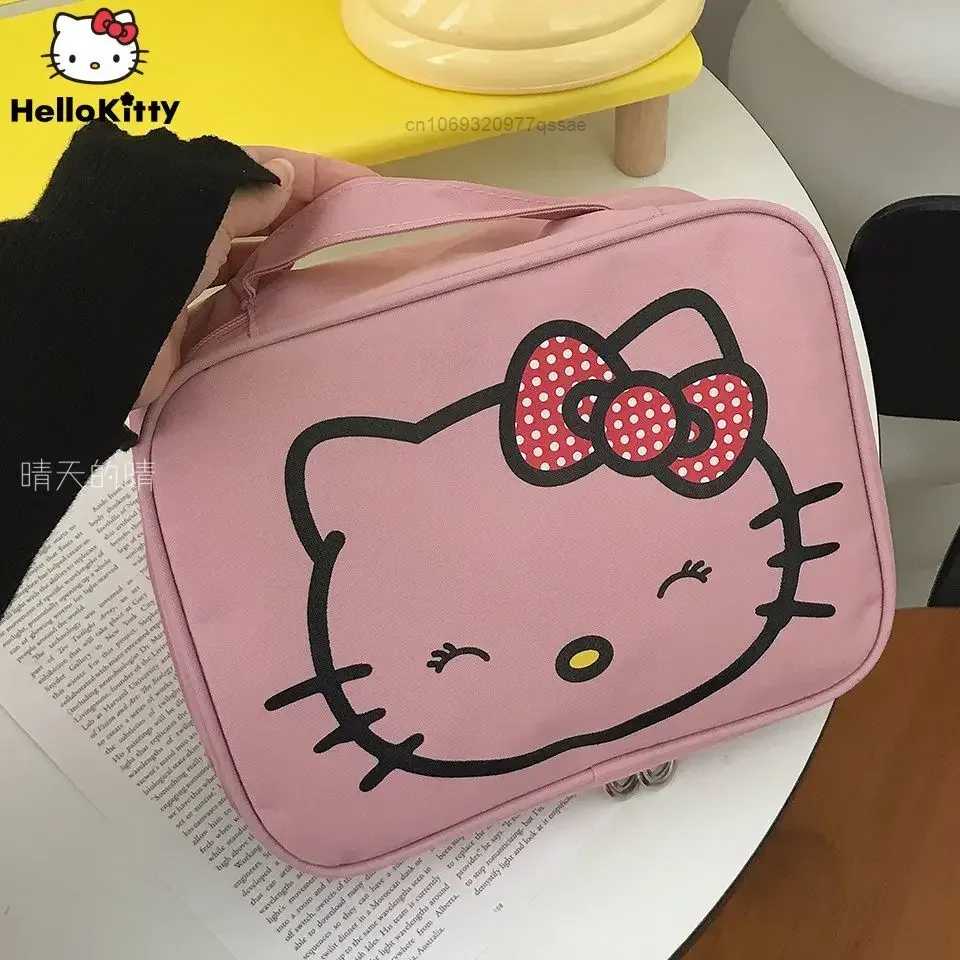 New Hello Kitty Portable Cute Handheld Makeup Bag Sanrio Zipper Skincare Products Makeup Brush Waterproof Cosmetic Storage Bag