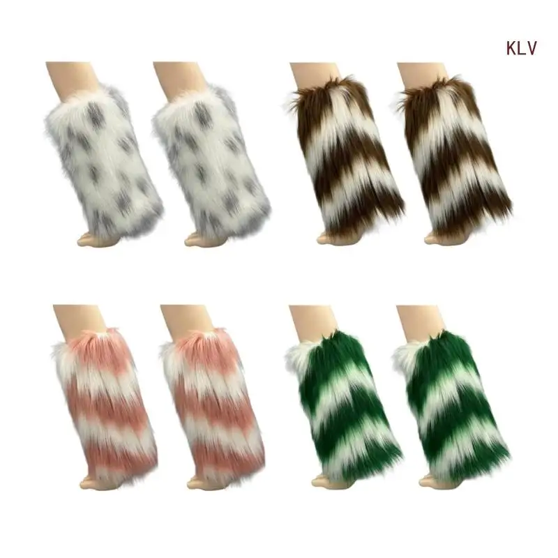 

Women's Fuzzy Faux Furs Leg Warmers Furs Long Cuffs Cover One Pair Carnivals Boot Cover Y2K JK Uniform Socks