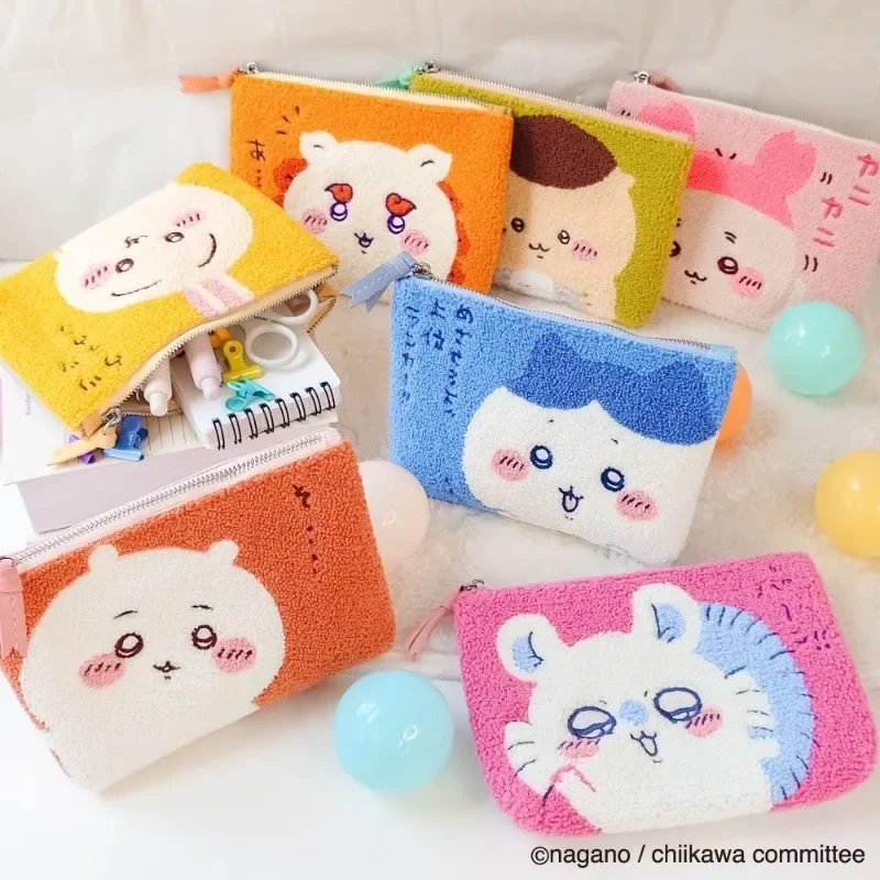 

MINISO Chiikawa Usagi Hachiware Storage Bag Plush Embroidery Cute Anime Cartoon Stationery Pen Bag Large Capacity Kawaii Lovely