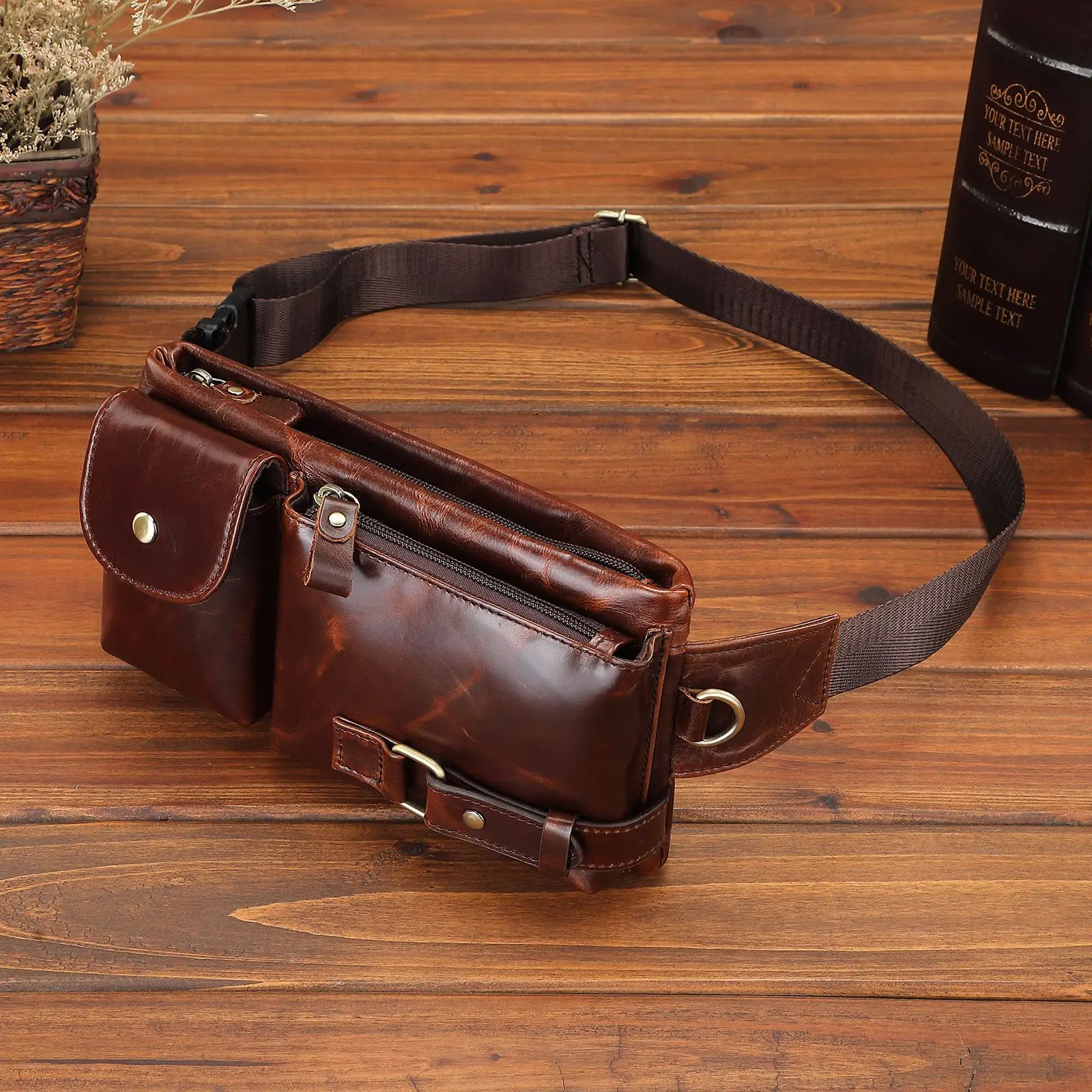 Genuine Leather Men Waist Bag Vintage Male Fanny Bag Belt Pack Phone Pouch Travel Casual Crossbody Chest Bag Outdoot Handbag