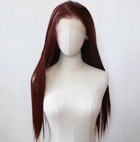 Reddish Brown Wig 13x4 Synthetic Lace Front Wig Long Straight Lace Front Synthetic Wig Pre Plucked Heat Resistant Fiber Hair