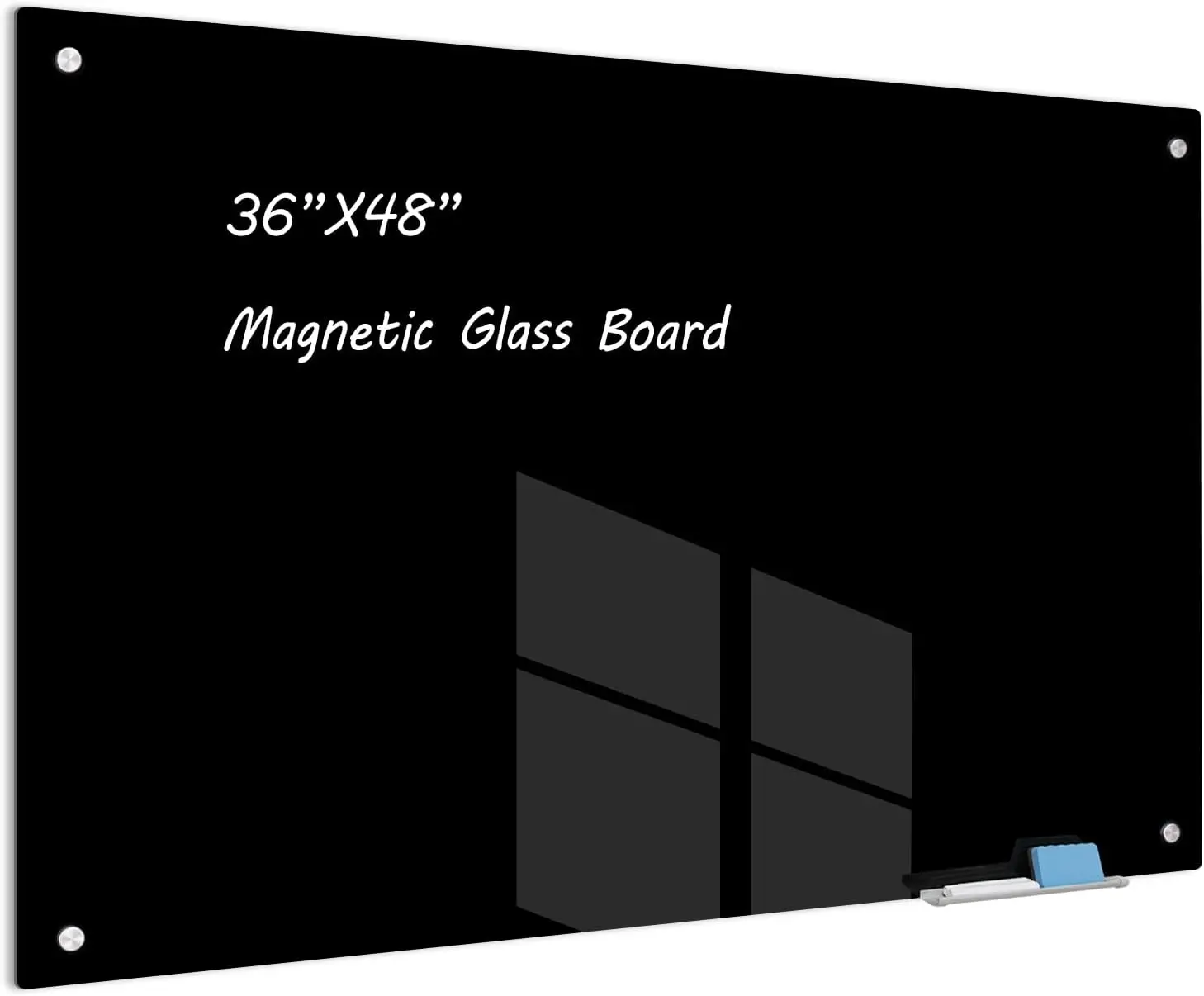 

48" x 36" Frameless Magnetic Glass Whiteboard, Premium Tempered for Office and Classroom Use with Eraser and Marker Tray