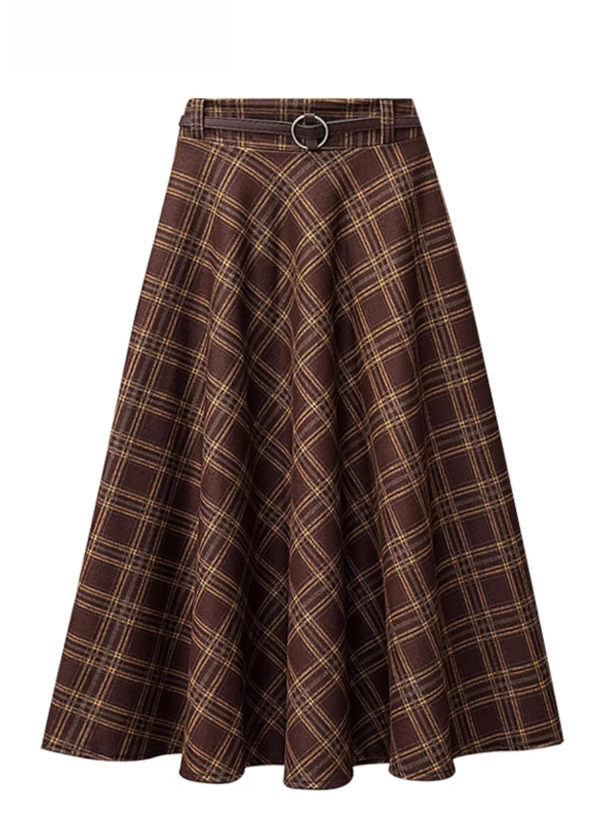 

High Waist Plaid A-Line Skirt for plus Size Women Spring Season Korean Sle Cotton Material Midi Length Swing Skirt