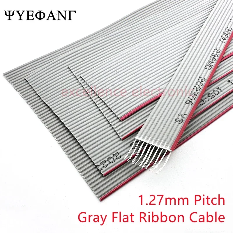 5Meter 6P/8/10/14/16/20/26/30/34/40/50/60 Pin 1.27mm Pitch Gray Flat Ribbon Cable 28 AWG Wire For 2.54mm FC IDC Connector