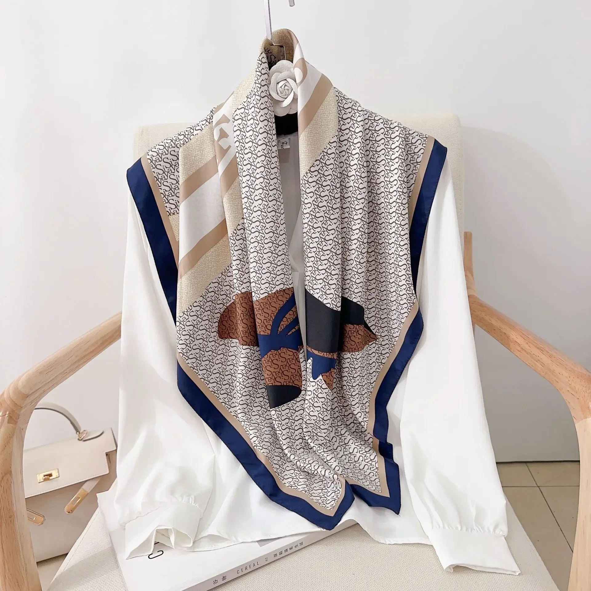 

90cm Twill Square Scarf Women Print Shawl Wraps Female Neckerchief Hair Hand Bandana Head Scarves Hijab Echarpe Beach Sunscreen