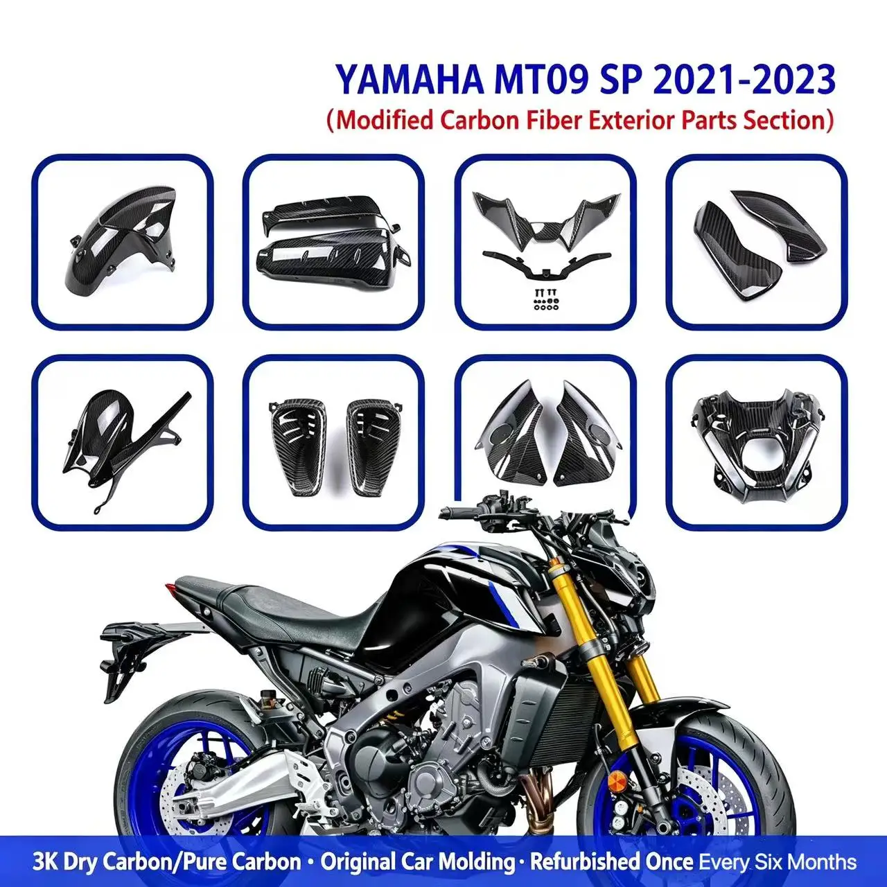 

Suitable for Yamaha MT09 SP 2021 22 2023 motorcycle modified carbon fiber housing fairing accessories fender fixed wind wing