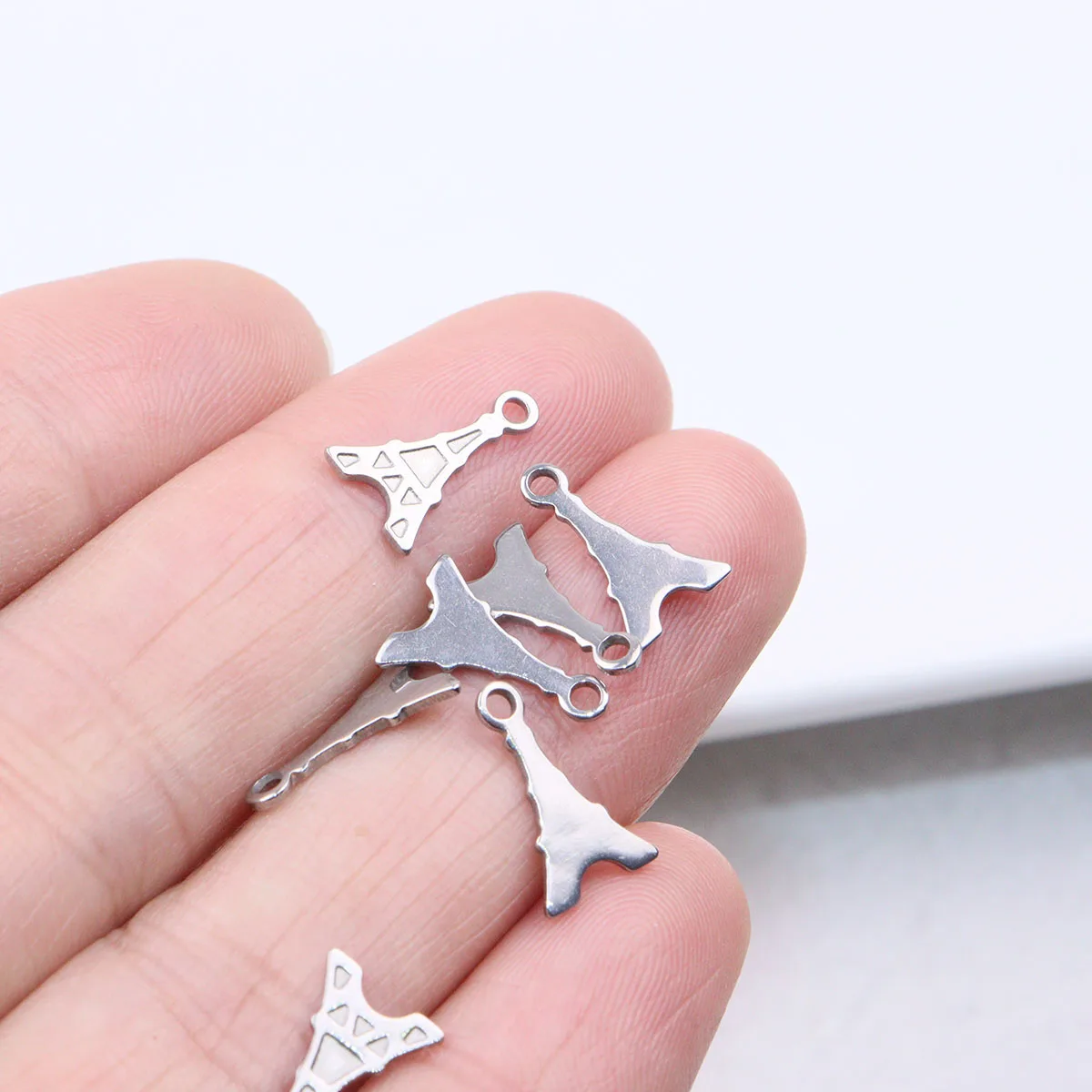 50/10pcs 12*7mm Wholesale StainlessSteel Mini Tower Dangling Charms DIY Anklets Earrings Bracelets Unfading Colorless 2 Colors