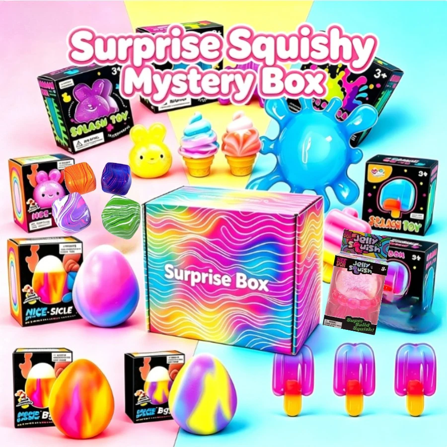 

Mini Squishy Mystery Surprise Box,Assorted Squeeze Sensory Fidget Toys with Bunny Ice Cream Popsicle Egg Shapes, Soft Sensory Fidget Pack for Kids Party Favors