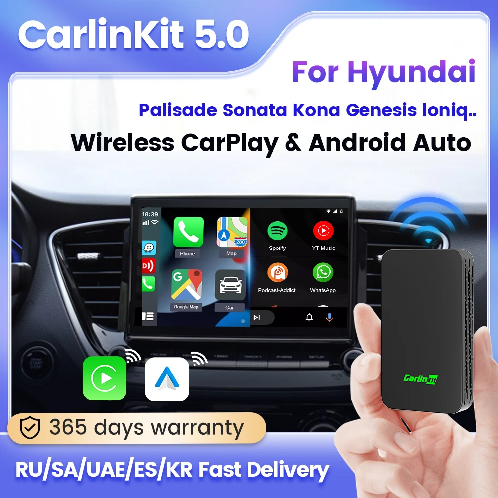 Carlinkit 5.0 Carplay Wireless Adapter For Hyundai 2015-2022 Android Car Head Unit Wireless Carplay Box Plug & Play Wifi GPS