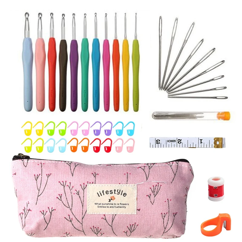 Crochet Set 11 Sizes 2Mm -8Mm Aluminum Ergonomic Knitting Needle Set With Box Knitting Yarn Craft Set Crochet