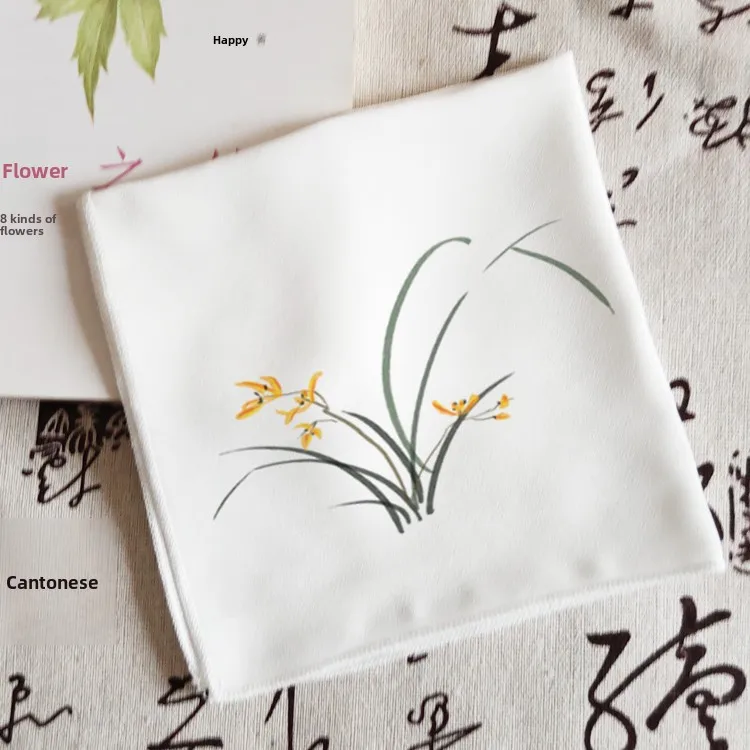 Traditional Chinese Su Embroidery Diy Handkerchief Kit 100 Percent Cotton Flat Stitch For Beginners Clivia Plum Blossom Pattern