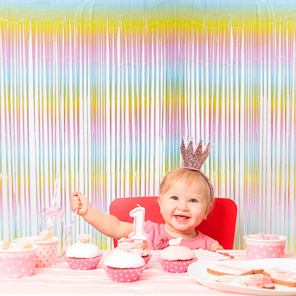 

2pcs Curtain Decorative Party Background Wall Decoration Stage Birthday Tassel Hangings Colorful Gradient