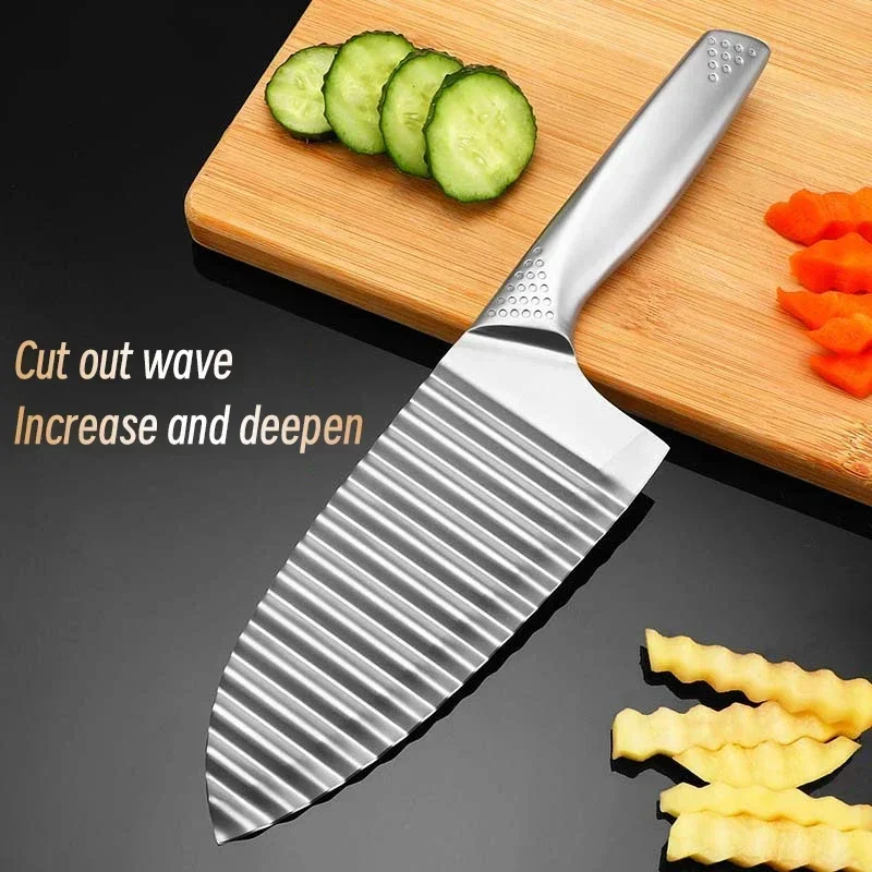 Kitchen Stainless Steel Sharp Corrugated French Fries Cutter Steel Handle Vegetable and Fruit Slicing Corrugated Knife Tools