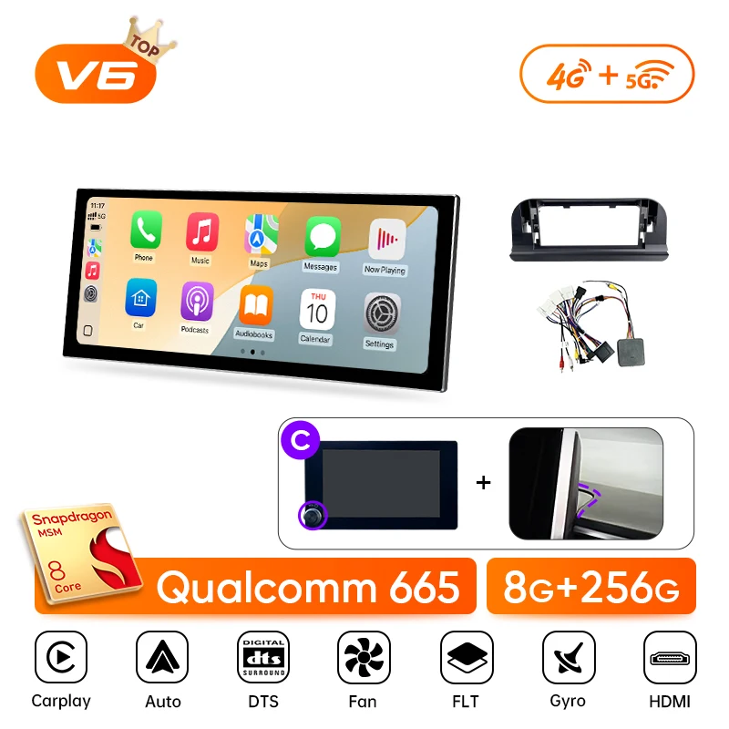 Ainavi 12.3 inch autoradio voor Toyota Corolla E210 2019 2020 2022 2024 2026, draadloze Carplay, Android Auto, multimediaspeler, BT 5.0, gyroscoop, HDMI-uitgang, gebaarbesturing, ingebouwde