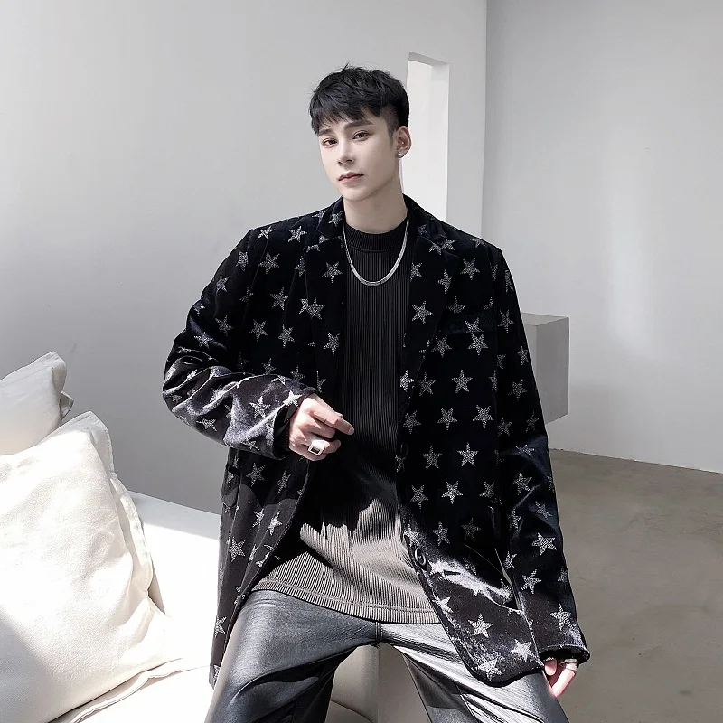 

Мужской бархатный пиджак с термостразами для выступлений, утепленный, с длинными рукавами, для взрослых