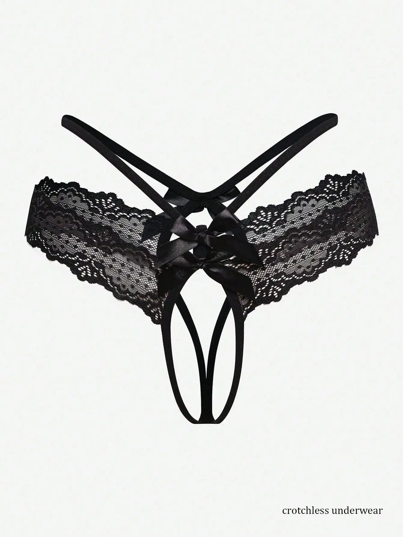 

Черные кружевные стринги с бантом для романтических встреч