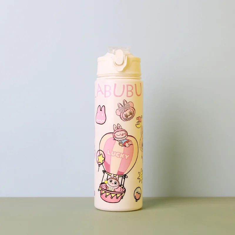 Kawaii Labubu White Solid Color Pop Lid Sipper Mug Handy Drop-proof Water Bottle Space Mug Cartoon Labubu Kids Mugs