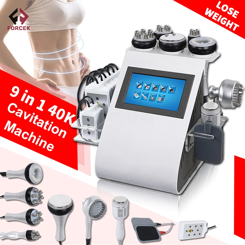 9 In 1 Ultrasonic Cavitation Vacuum Radio Frequency Slimming Machine Skin Lifting Lipocavitation Fat Burner Body Electric Mas