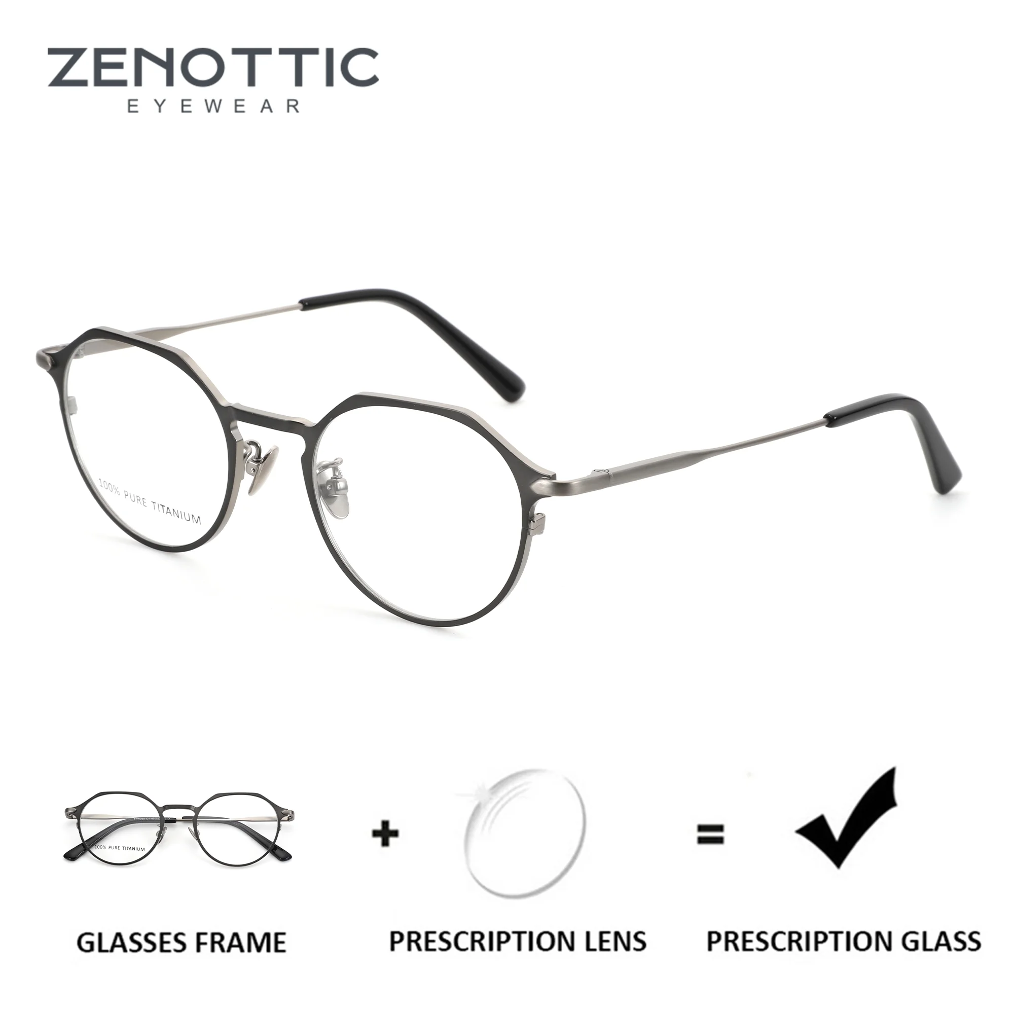 

ZENOTTIC（L Size）Pure Titanium Round Optical Lenses With Prescription Photochromic Glasses Trend Man Women Progressive Lenses