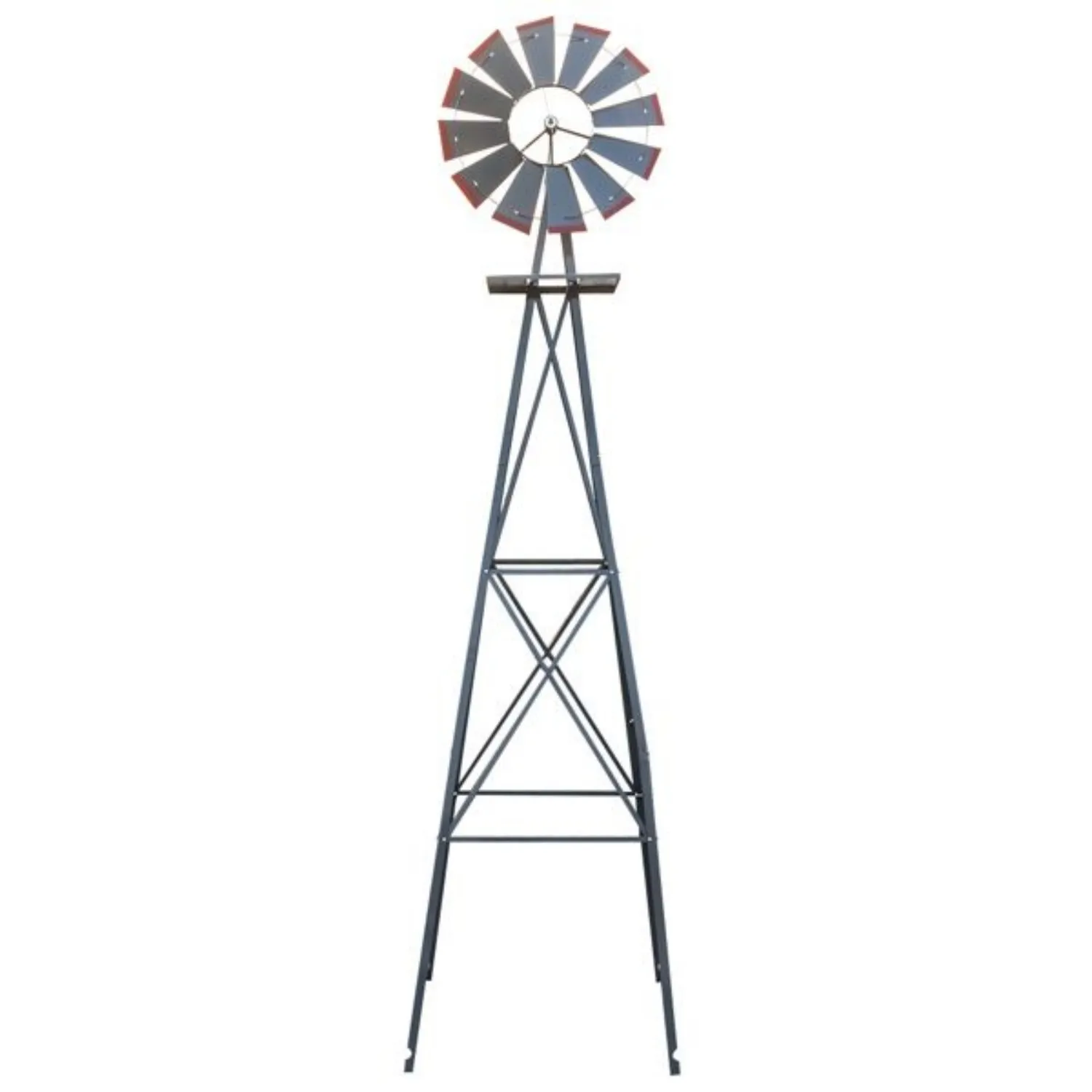 

8FT Weather Resistant Yard Garden Windmill Gray & Red