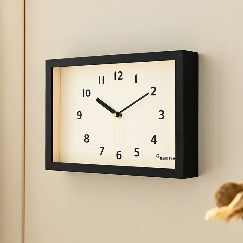 Japanese Style Modern Living Room Decorations Wooden Wall Clock Retro Mute Rectangular Wall-Mounted Clock Home Decoration