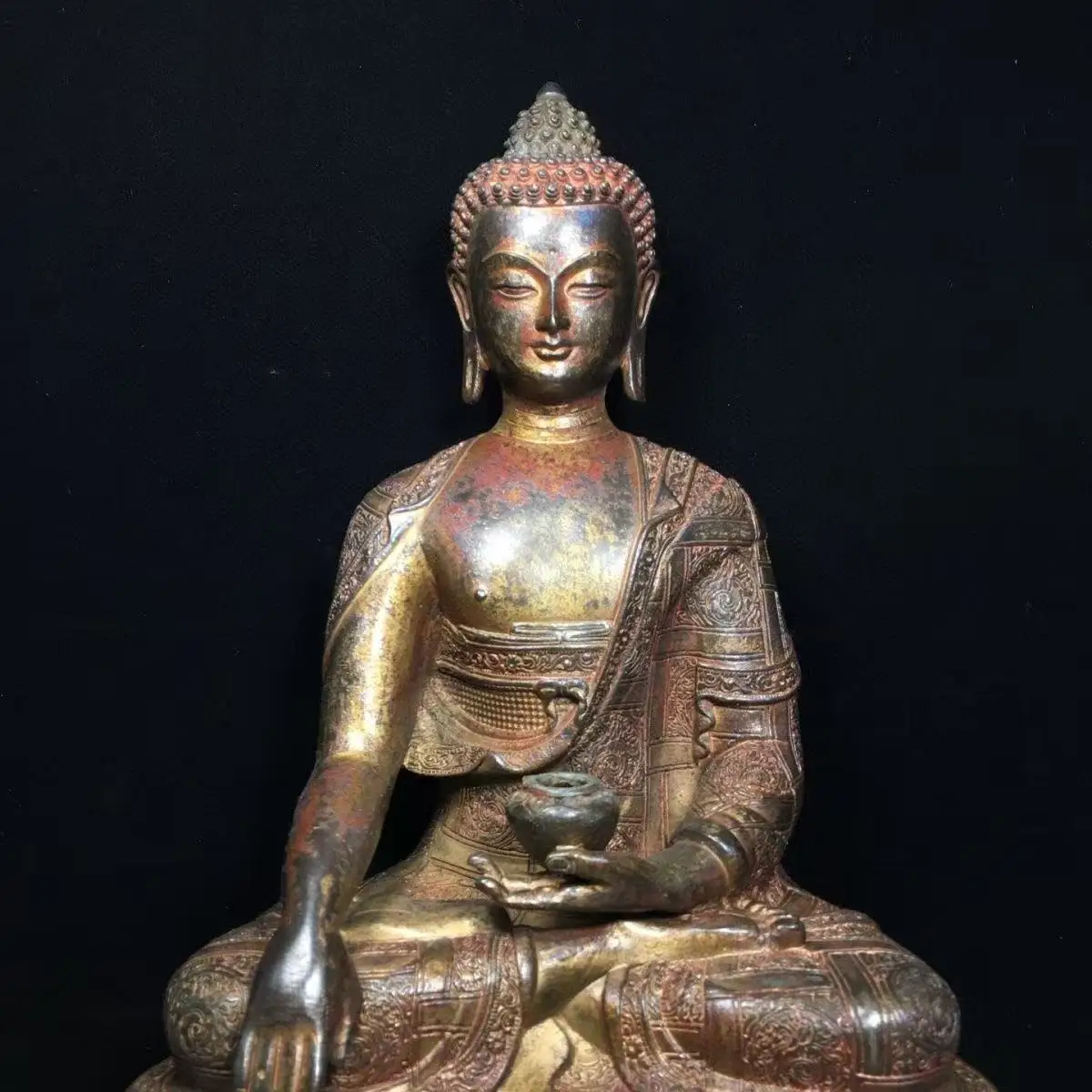 11inch Sakyamuni Buddha bronze Gilt India Buddhism Buda Antique Statue Sculpture