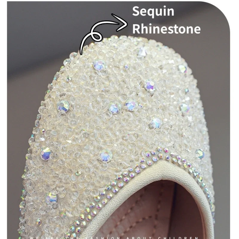 Girls Flats Shoes Exquisite Crystals Fashion Sequins Paillette Spring Autumn Children\'s Dance Shoes Kids Mary Jane Shoes