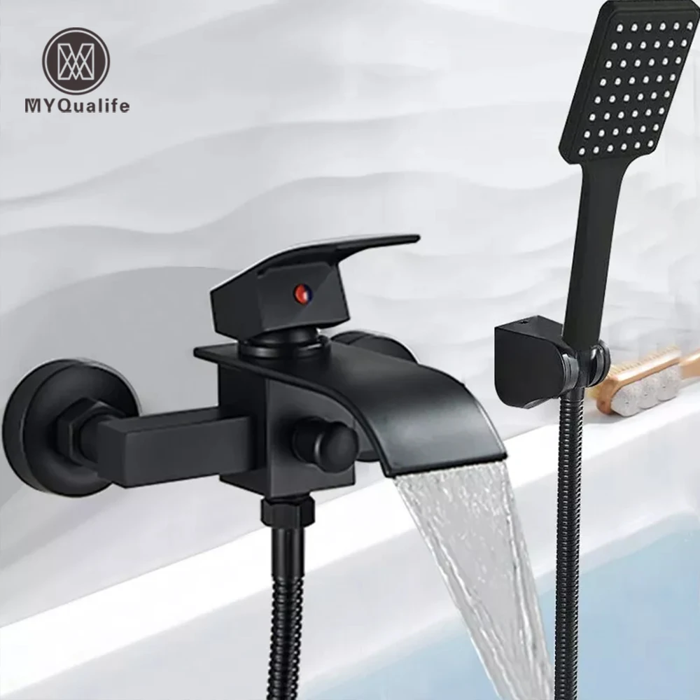 Matte Black Bathroom Faucet 2 Function Bathtub Facuet  Wall Mounting Cold and Hot Shower Faucet