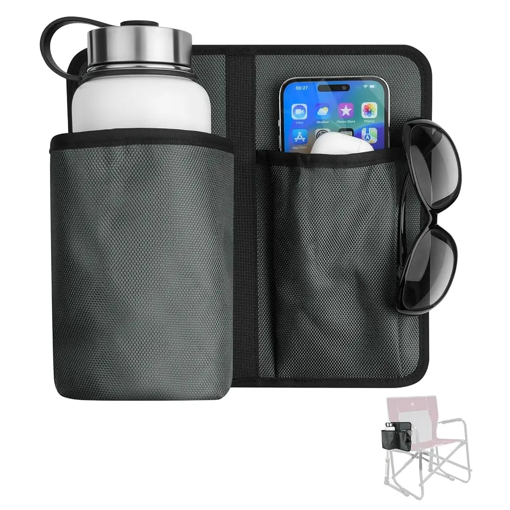 Camp Chair Cup Holder Phone Holder, Nylon Armrest Drink Holder Universal Water Bottle Holder for Patio Recliner, Beach, Fold