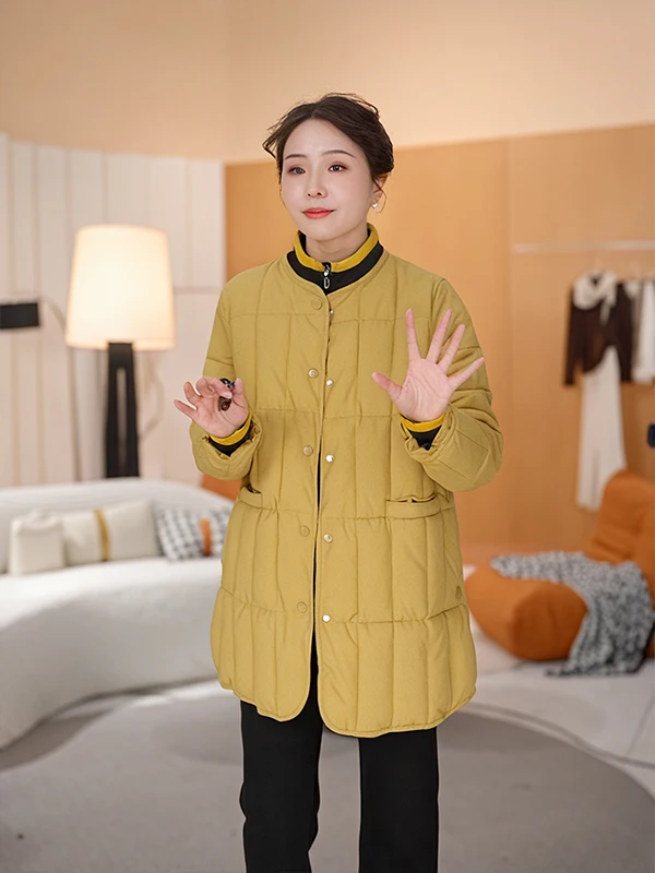 

Легкая хлопковая куртка для женщин, средней длины, с разрезами, модная, омолаживающая, зимняя верхняя одежда, удобная, с наполнителем из полиэстера