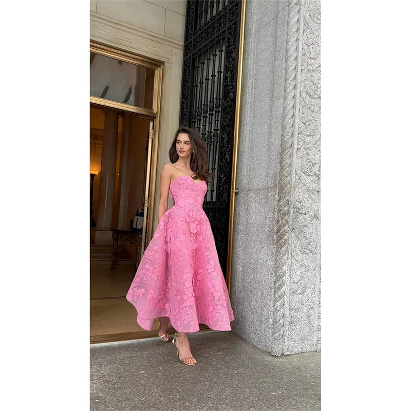 Elegante vestido de noche Formal con escote Corazón y espalda descubierta para mujer, vestidos de graduación Midi con apliques de línea a para fiesta de cumpleaños