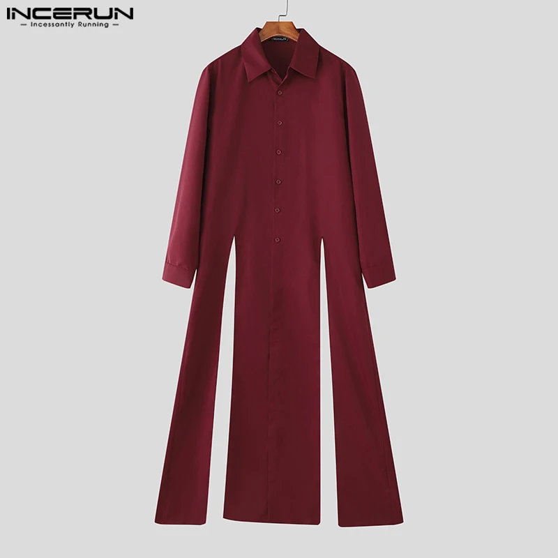 

INCERUN Men Long Style Shirt Solid Color Lapel Long Sleeve Loose Split Men Clothing Streetwear 2025 Fashion Casual Long Tops Men
