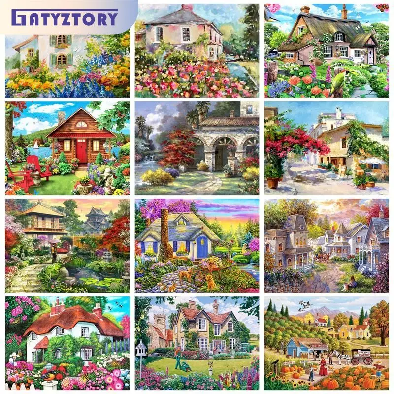 GATYZTORY Frame Diy Painting By Numbers Acrylic Wall Art Picture villa Scenery Coloring By Numbers For Diy Gift Artwork 60x75cm