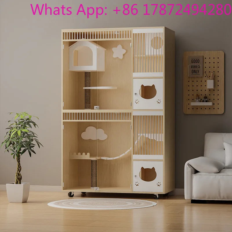 Custom Wooden Cat Hotel Luxury Cat Villa Indoor Nest Cage House Pet Kennel