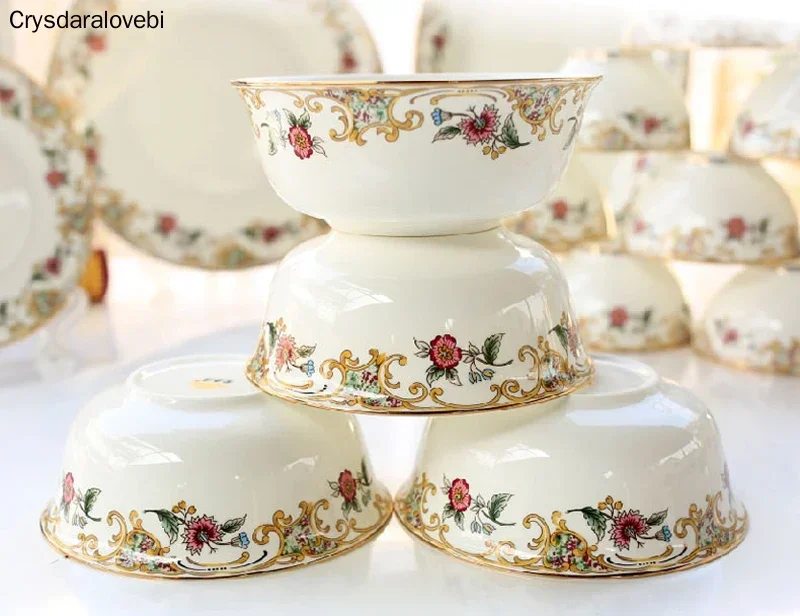 4pcs Set, 6inch, Bone China Serving Bowls, Kitchen Bowls for Cooking, Bowl Ceramic Dessert Bowl, Food Container, Chinese Noodle