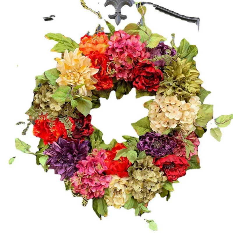 

Wreath Garland Imitation Hydrangea Wreath Door Hanger Pendant Rattan Ring Handmade Garland Wall Decoration Wreaths
