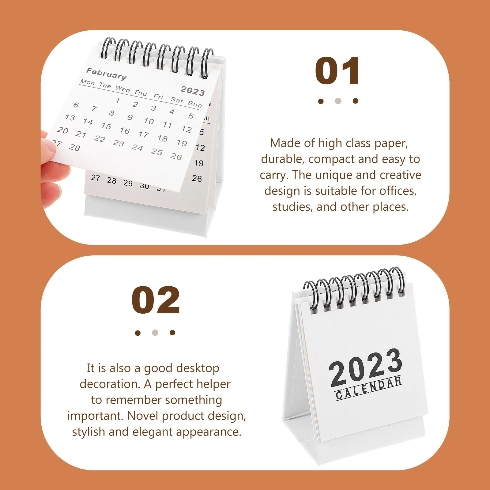2023 Mini Desk Calendar Premium Paper Sturdy Bracket Creative Coil Design Desktop Planner Calendar for Home Office Decoration