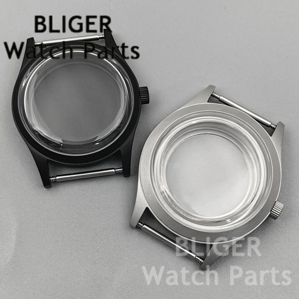 BLIGER 36mm 39mm Domed K1 Mineral Glass Matte Sandblasted Watch Case NH34 NH35 NH36 ETA2824 PT5000 Steel Diving Box Screw Crown