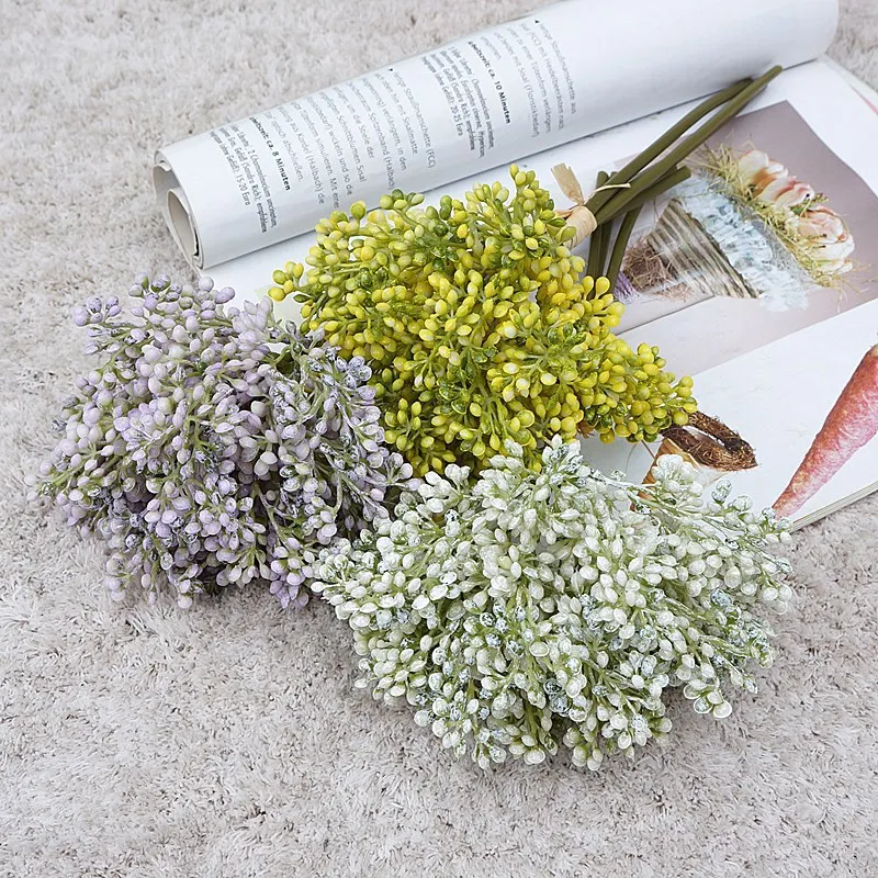 Künstliche 15-köpfige Reisfrucht 3 Stück/Bündel Kunststoff-Kunstpflanzen Hochzeitsstrauß Heimdekoration Blumenarrangement Fotografie-Requisiten – Detail 5