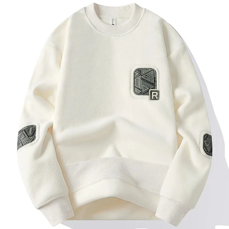

Men's Fashion Thick Hoodie Embroidery Pullover Fleece Lined Men's Winter Clothes Elegant Luxury Brand White Green Pullovers