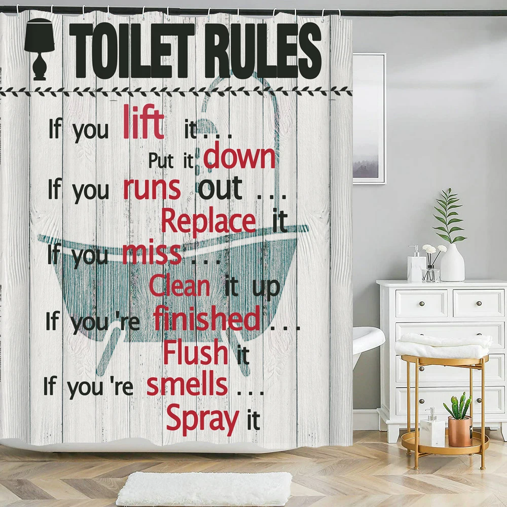 Retro style Wood Text Personality Print Fabric Shower Curtains Bathroom Curtain Set Anti-skid Rugs Toilet Lid Cover Bath Mat