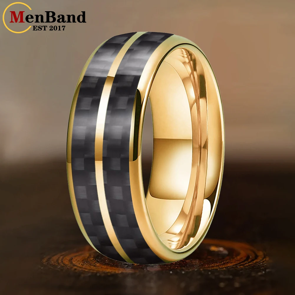 

MenBand 6/8mm Domed Double Groove Black Carbon Fiber Inlay Tungsten Ring for Men Women Fashion Engagement Wedding Band